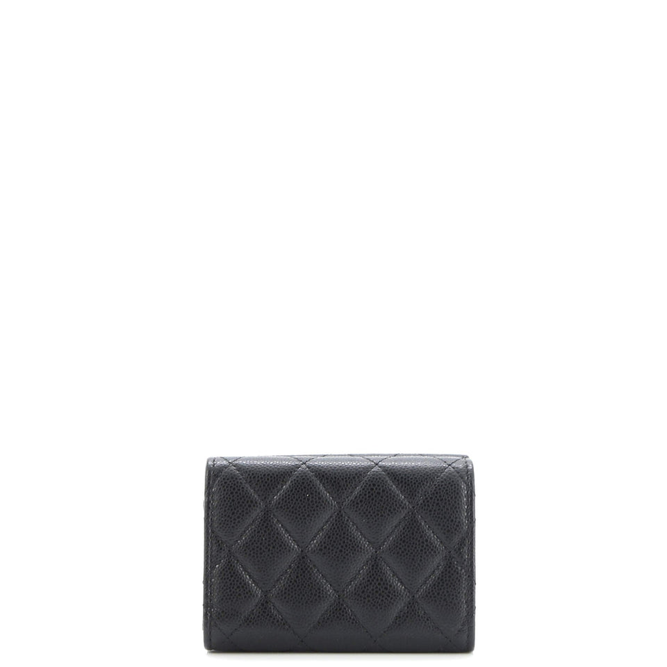 Trifold Classic Flap Wallet Quilted Caviar Small