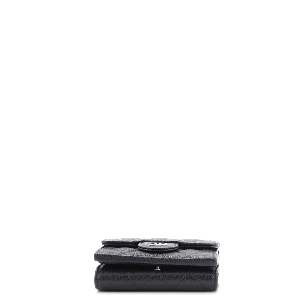 Trifold Classic Flap Wallet Quilted Caviar Small