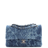 Camellia Classic Double Flap Bag Quilted Printed Denim Medium