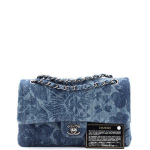 Camellia Classic Double Flap Bag Quilted Printed Denim Medium