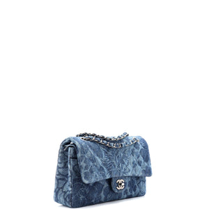 Camellia Classic Double Flap Bag Quilted Printed Denim Medium