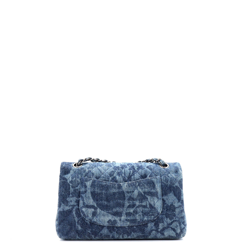 Camellia Classic Double Flap Bag Quilted Printed Denim Medium