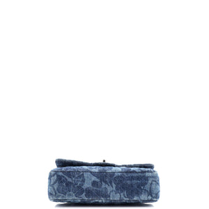 Camellia Classic Double Flap Bag Quilted Printed Denim Medium