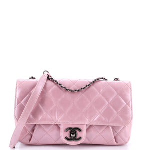 Pleated Chain Flap Bag Quilted Calfskin Medium