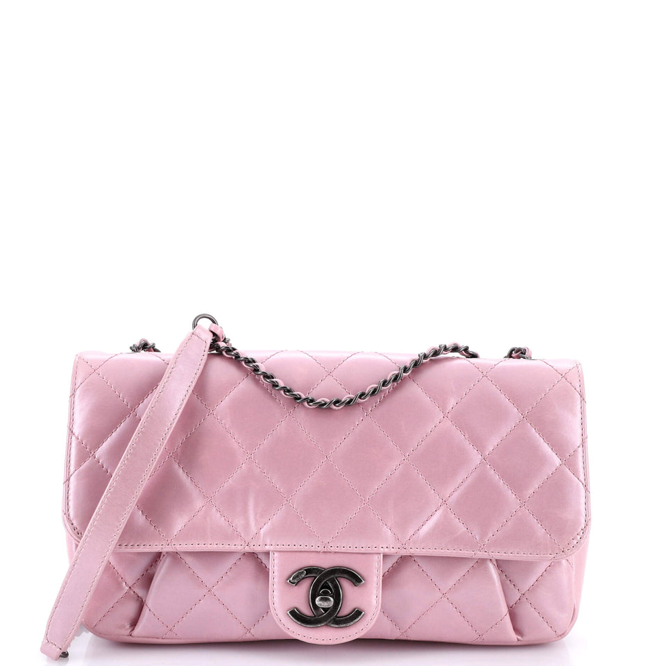 Pleated Chain Flap Bag Quilted Calfskin Medium