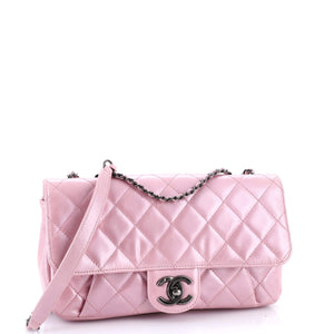 Pleated Chain Flap Bag Quilted Calfskin Medium