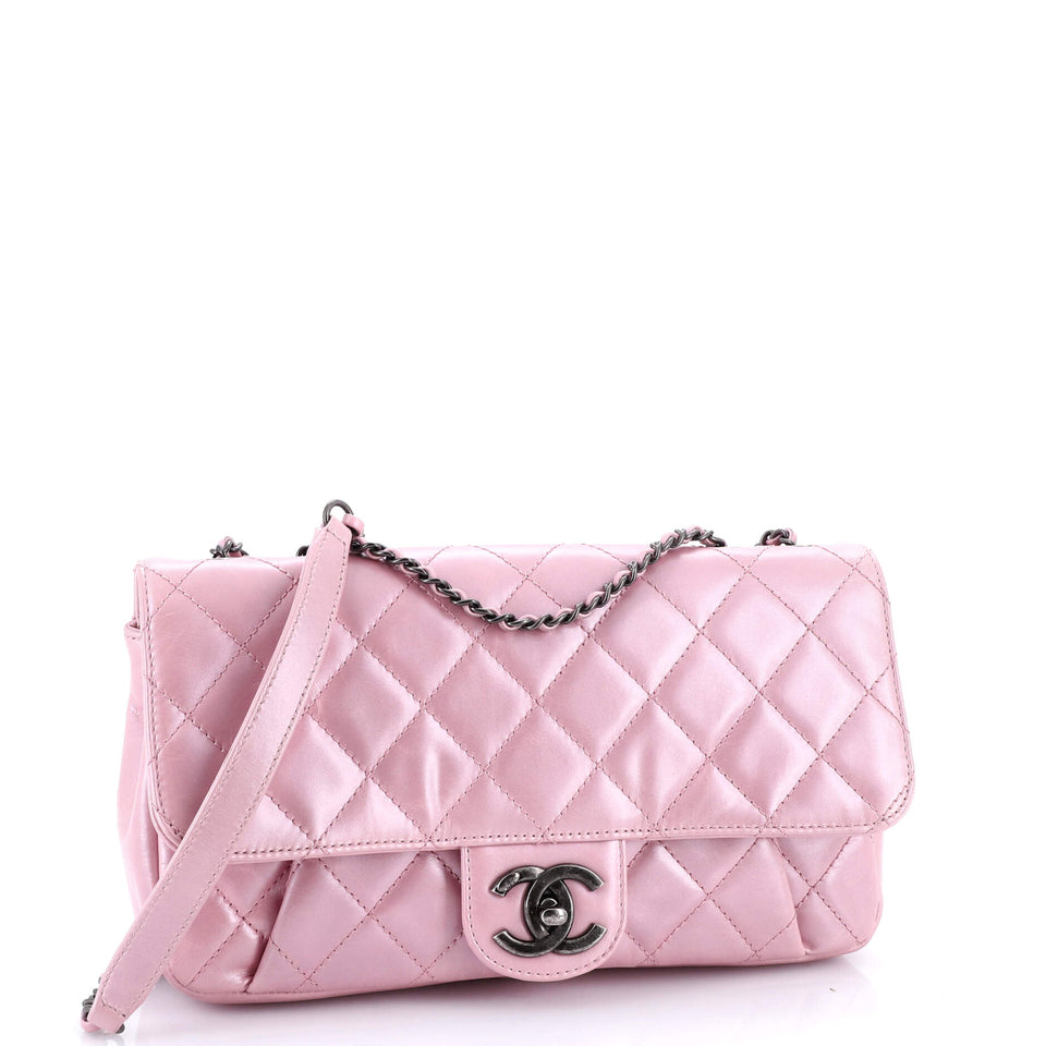Pleated Chain Flap Bag Quilted Calfskin Medium