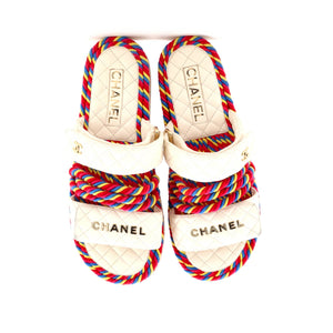 Women's Cord Velcro Mule Sandals Quilted Leather