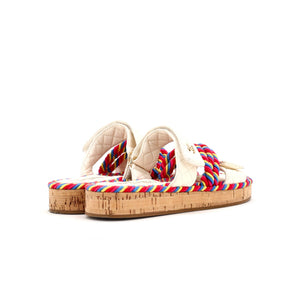 Women's Cord Velcro Mule Sandals Quilted Leather