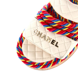 Women's Cord Velcro Mule Sandals Quilted Leather