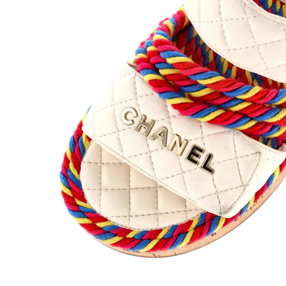 Women's Cord Velcro Mule Sandals Quilted Leather