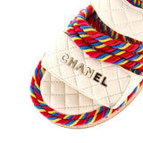 Women's Cord Velcro Mule Sandals Quilted Leather