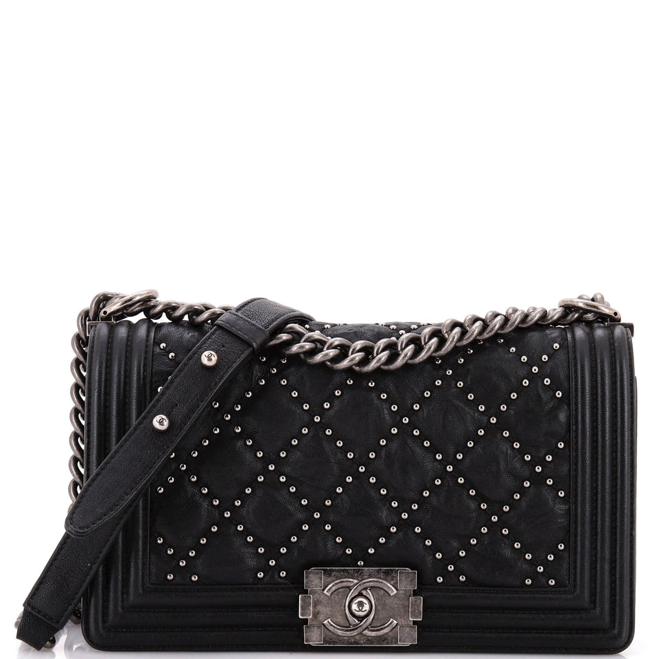 Boy Flap Bag Studded Quilted Distressed Calfskin Old Medium