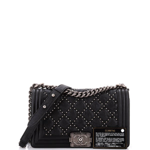 Boy Flap Bag Studded Quilted Distressed Calfskin Old Medium