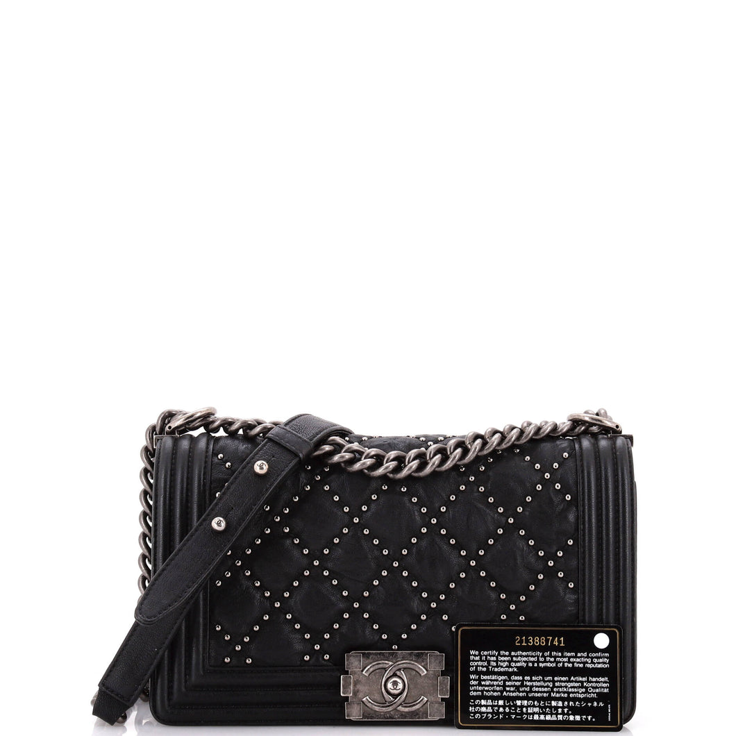 Boy Flap Bag Studded Quilted Distressed Calfskin Old Medium