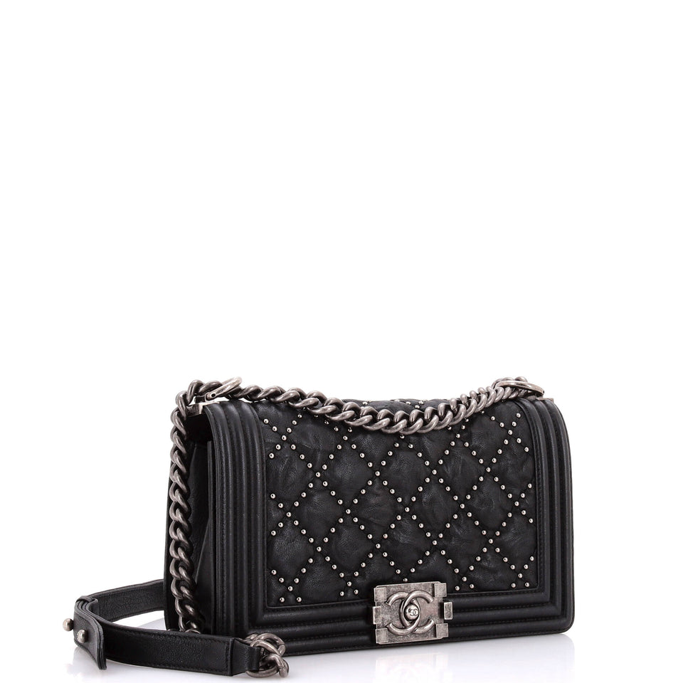 Boy Flap Bag Studded Quilted Distressed Calfskin Old Medium