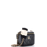 Camellia Bow Vanity Case with Chain Quilted Lambskin Mini
