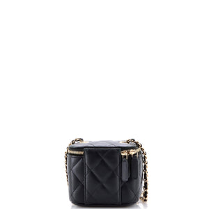 Camellia Bow Vanity Case with Chain Quilted Lambskin Mini
