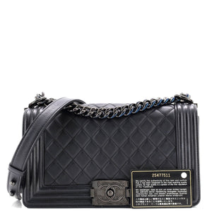 So Black Boy Flap Bag Quilted Calfskin Old Medium