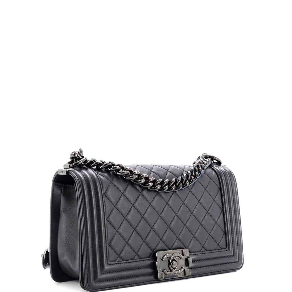 So Black Boy Flap Bag Quilted Calfskin Old Medium