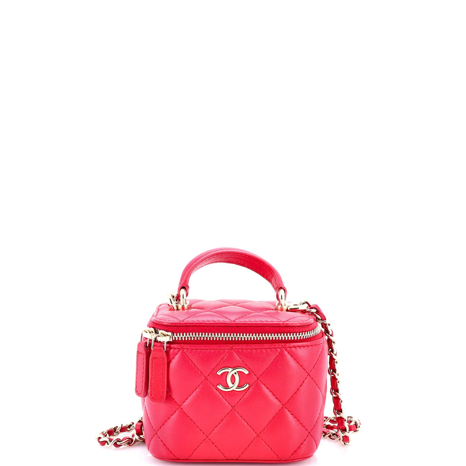 CC Top Handle Vanity Case with Chain Quilted Lambskin with Metal Mini