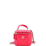CC Top Handle Vanity Case with Chain Quilted Lambskin with Metal Mini