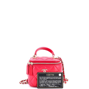 CC Top Handle Vanity Case with Chain Quilted Lambskin with Metal Mini