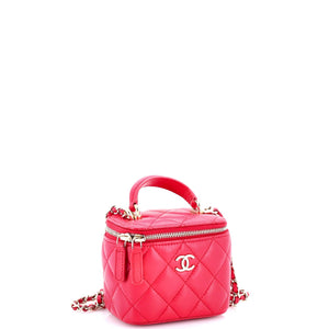 CC Top Handle Vanity Case with Chain Quilted Lambskin with Metal Mini