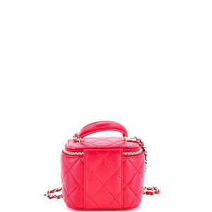 CC Top Handle Vanity Case with Chain Quilted Lambskin with Metal Mini