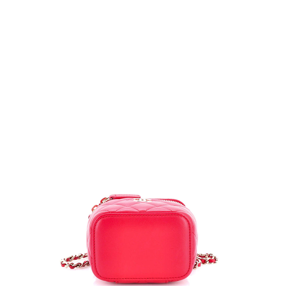 CC Top Handle Vanity Case with Chain Quilted Lambskin with Metal Mini