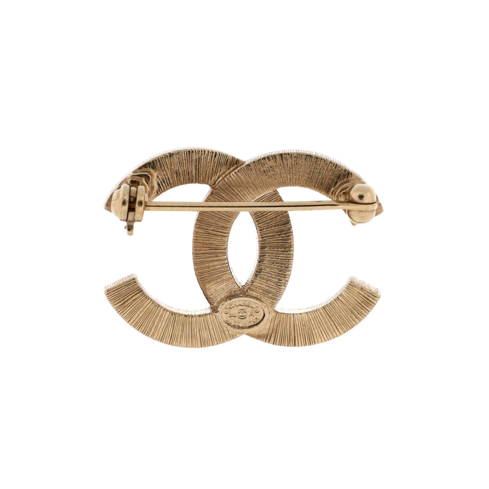 CC Brooch Metal with Faux Pearls