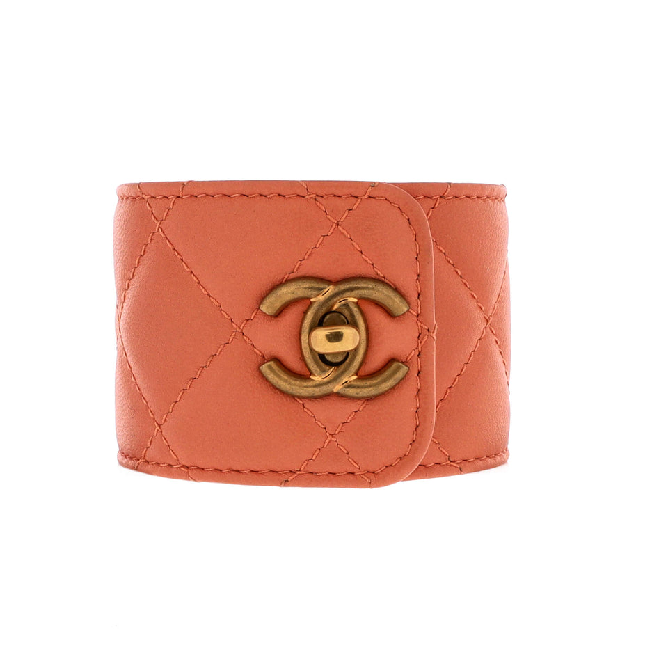 CC Turnlock Cuff Bracelet Quilted Leather with Metal