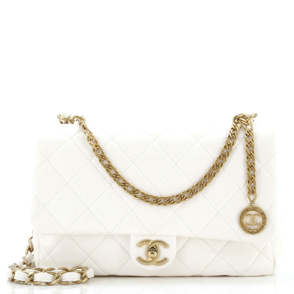 Fancy Jewel Chain Handle Flap Bag Quilted Lambskin Medium