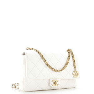Fancy Jewel Chain Handle Flap Bag Quilted Lambskin Medium