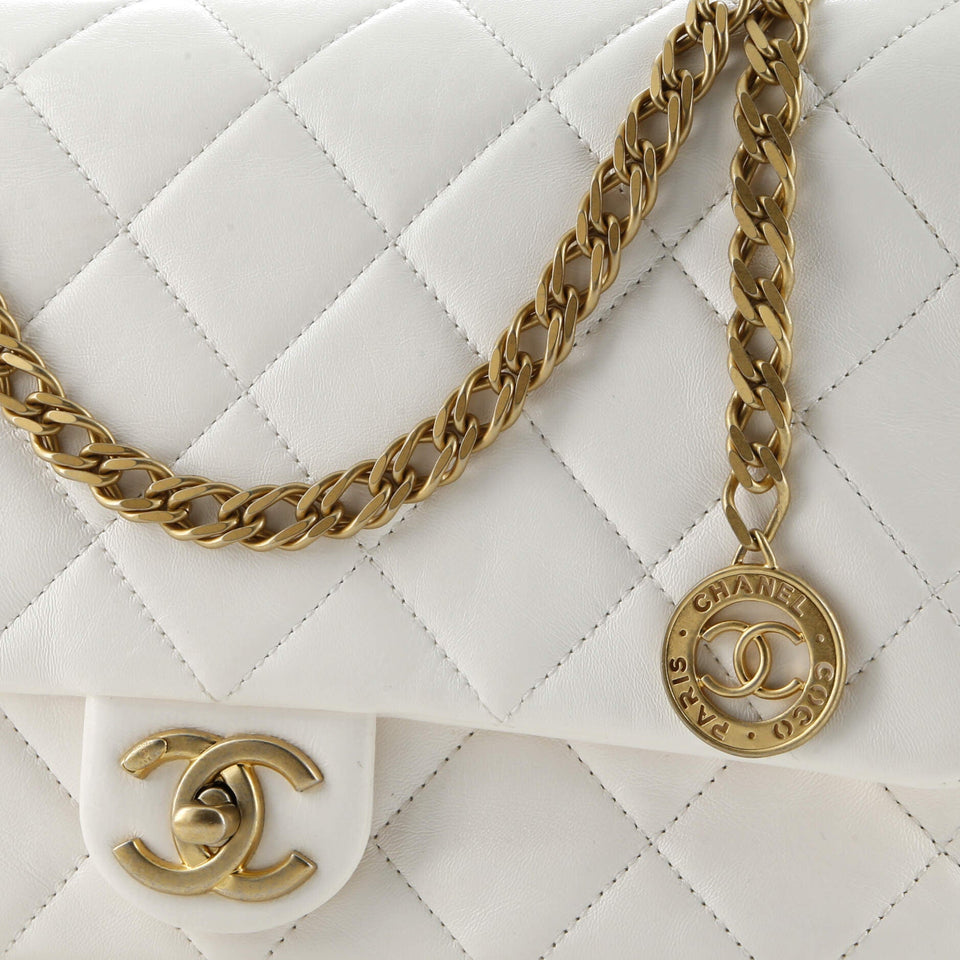 Fancy Jewel Chain Handle Flap Bag Quilted Lambskin Medium