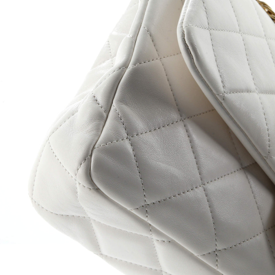 Fancy Jewel Chain Handle Flap Bag Quilted Lambskin Medium
