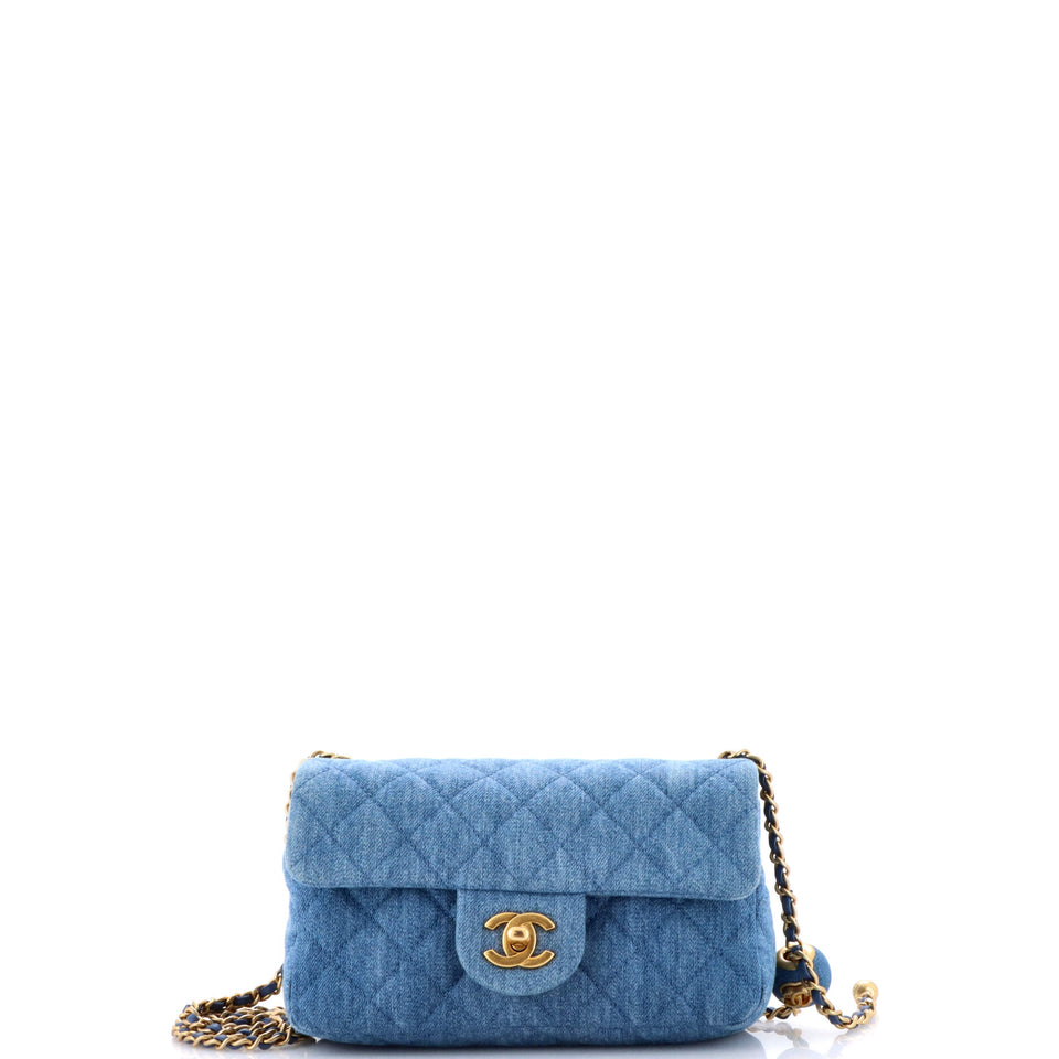 Pearl Crush Flap Bag Quilted Denim Mini