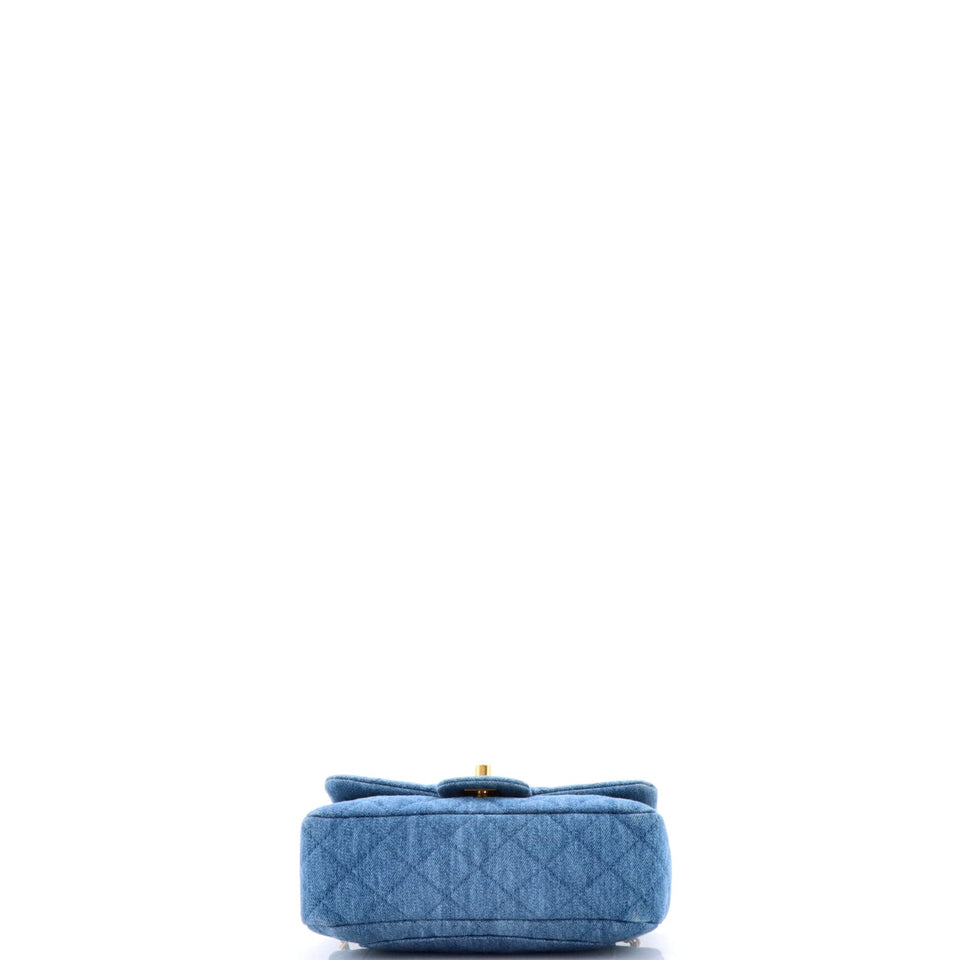 Pearl Crush Flap Bag Quilted Denim Mini