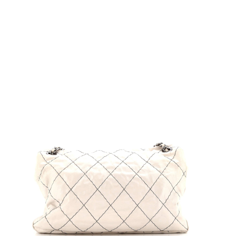 Double Stitch Flap Bag Quilted Glazed Calfskin Large