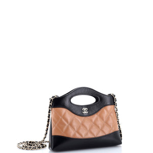 31 Shopping Bag Clutch with Chain Quilted Shiny Crumpled Calfskin Small