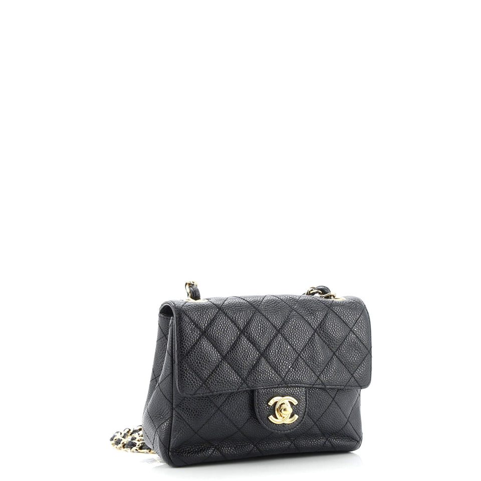 Vintage Square Classic Single Flap Bag Quilted Caviar Mini