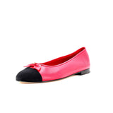 Women's CC Cap Toe Bow Ballerina Flats Leather with Grosgrain and Faux Pearls