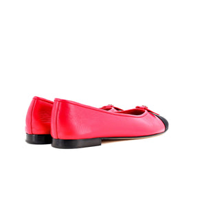 Women's CC Cap Toe Bow Ballerina Flats Leather with Grosgrain and Faux Pearls
