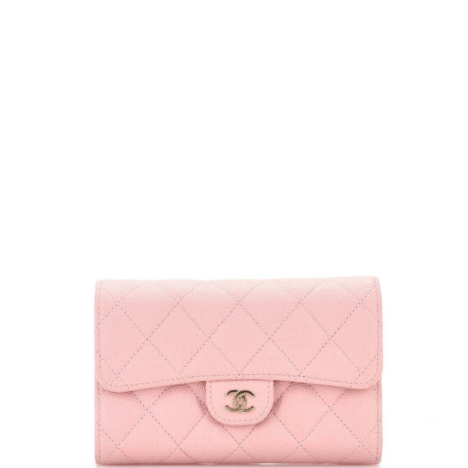Trifold Classic Flap Wallet Quilted Caviar Medium