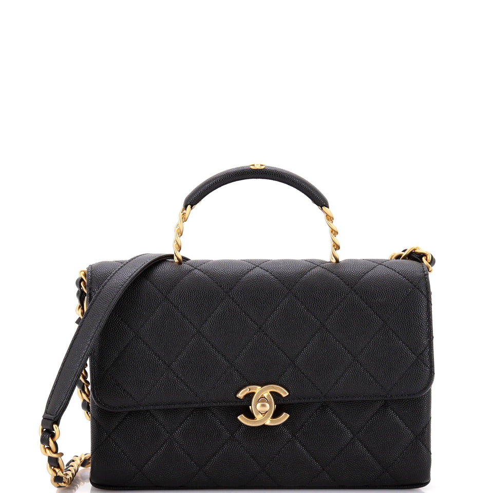 Carry Me Top Handle Flap Bag Quilted Caviar Small