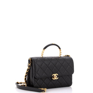 Carry Me Top Handle Flap Bag Quilted Caviar Small