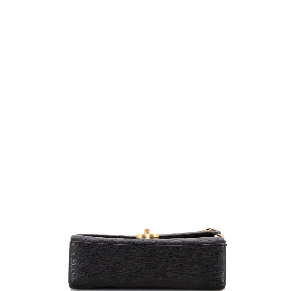 Carry Me Top Handle Flap Bag Quilted Caviar Small