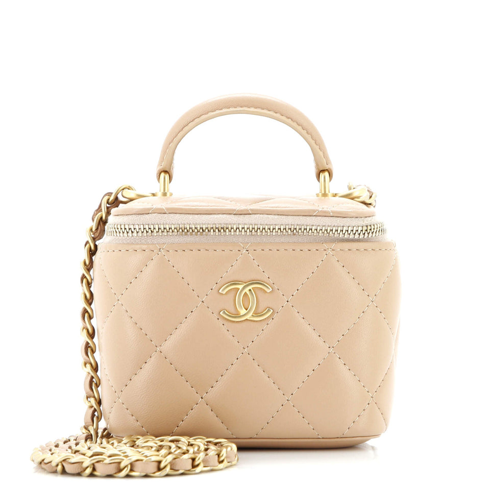Classic Top Handle Vanity Case with Chain Quilted Lambskin Mini