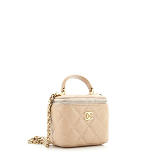 Classic Top Handle Vanity Case with Chain Quilted Lambskin Mini