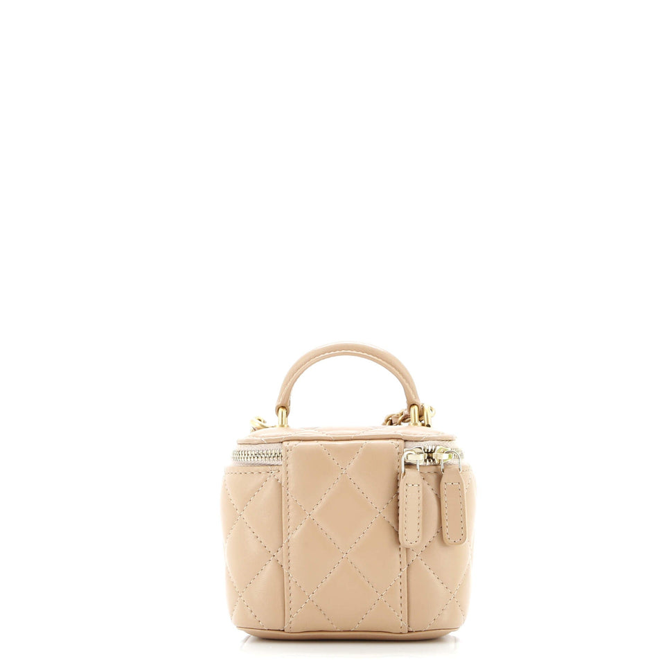 Classic Top Handle Vanity Case with Chain Quilted Lambskin Mini